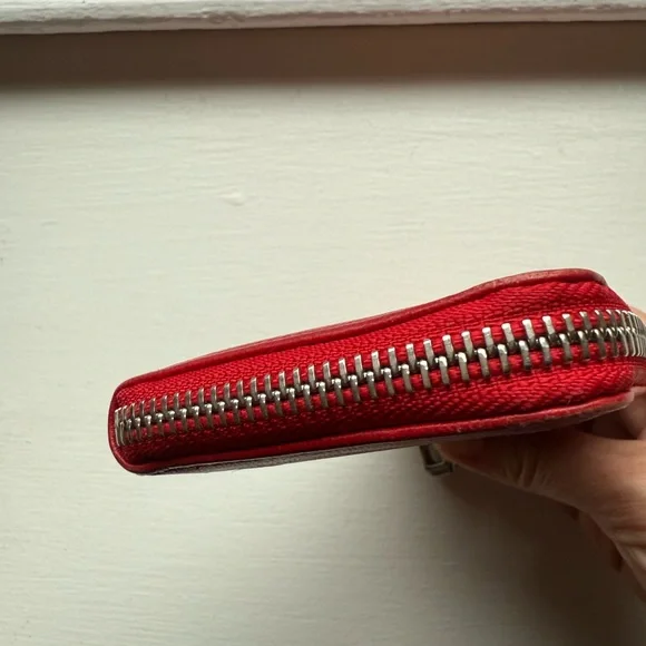 Longchamp Red Leather zip card case coin purse Wallet - Picture 5 of 9